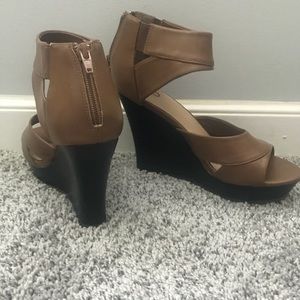 Brown Wedge Sandals with Zippered Backs